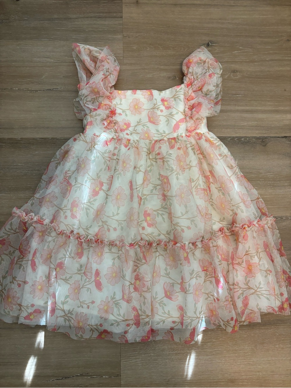 Rachel Zoe Cream & Pink Floral Ruffle Dress
